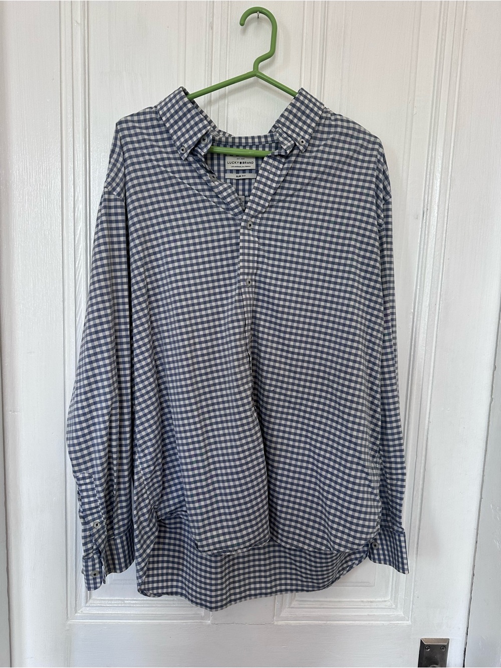 Lucky Brand Men's Blue and White Gingham Button-Down Shirt